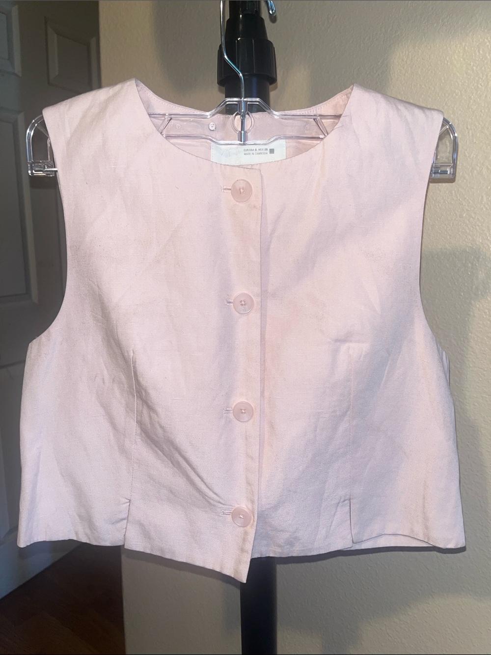 Zara Pale Pink Cropped Button Front Vest Top